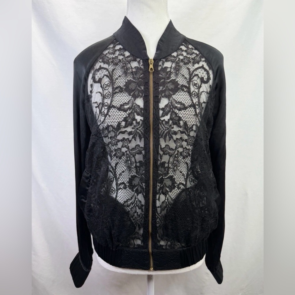Rosamosario Black Silk Lace Bomber Jacket
